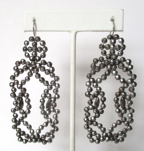 Pair of Large Antique 3.25-Inch Cut Steel Earrings - image 2