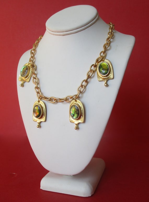 Vintage Organic/Roman 22k Gold-Plated Four Pendant Necklace