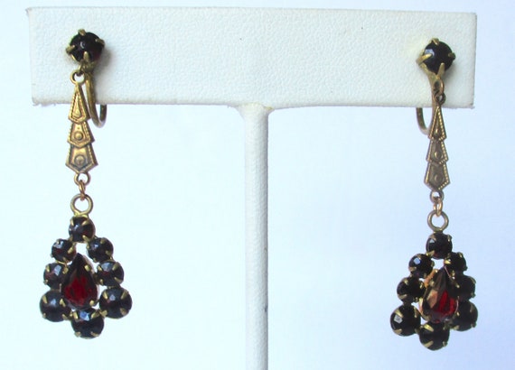 Pair of Antique Art-Deco  Brass & Bohemian Garnet… - image 3