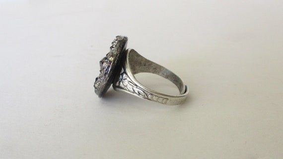 Vintage Adjustable Silver Tone Ring With Antique … - image 3