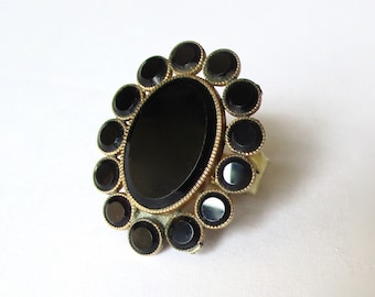 Antique Large Unisex Black  Melanite Garnet & Gold Mourning Ring