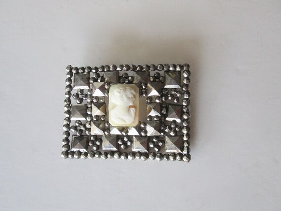 Antique Cut Steel Shell  Cameo Pin/Brooch