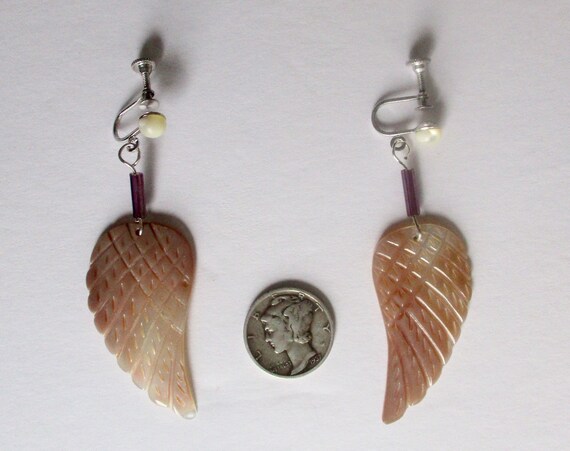 Pair of Vintage Mother-of-Pearl Screw Back Wing E… - image 4