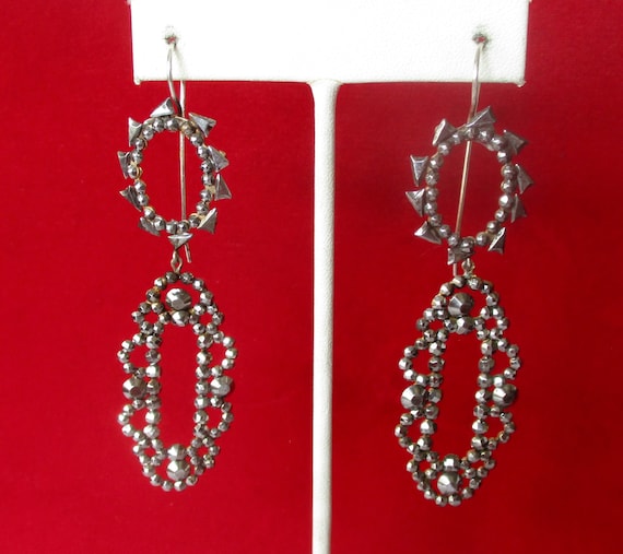 Pair of 3 1/4-Inch Antique Cut Steel Earrings