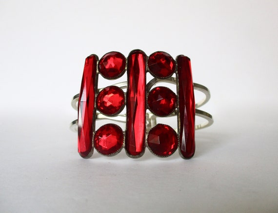 Antique Red Vauxhall Glass Bangle Bracelet - image 2