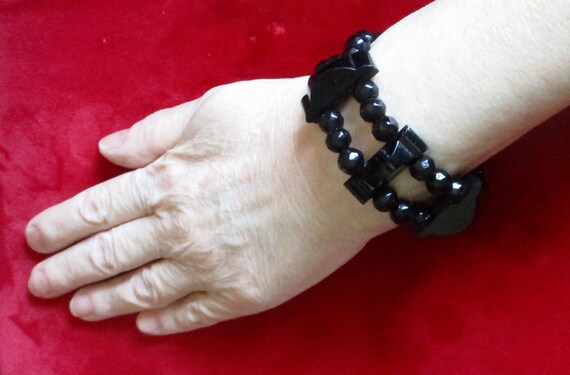 Victorian French Jet (Black Glass) Bead Coil Wrap… - image 3