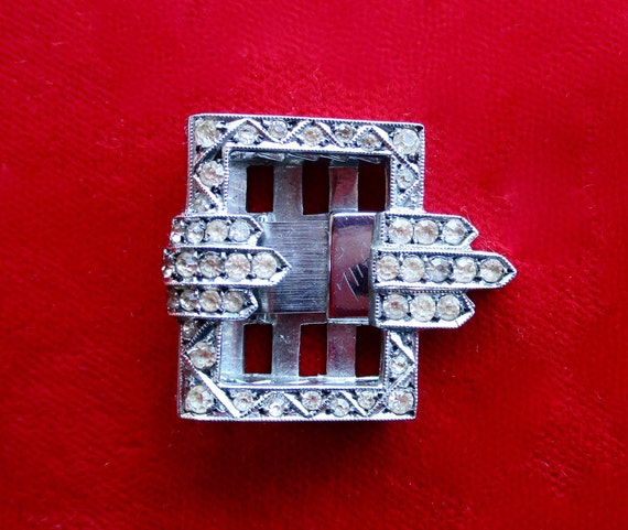 Antique Art-Deco Sterling Silver & Clear Paste Clip