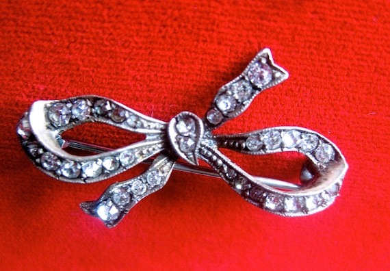 Antique Sterling Silver & Paste Bow  Pin - image 1