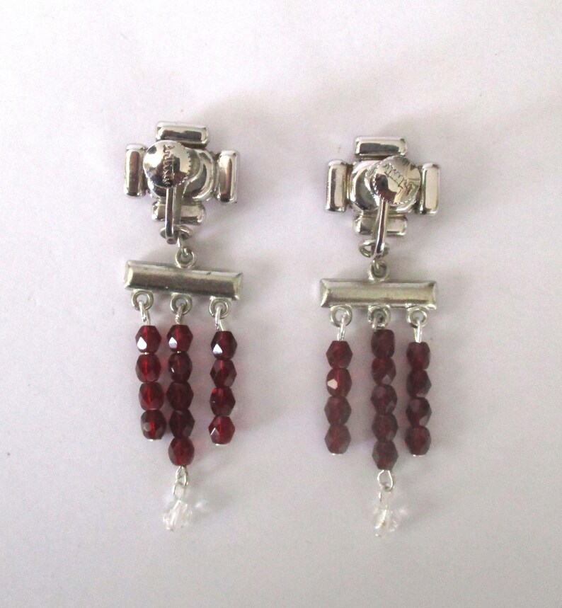 Pair of Vintage Red /& Clear Crystal Deco Screw Back Earrings from the 1930/'s