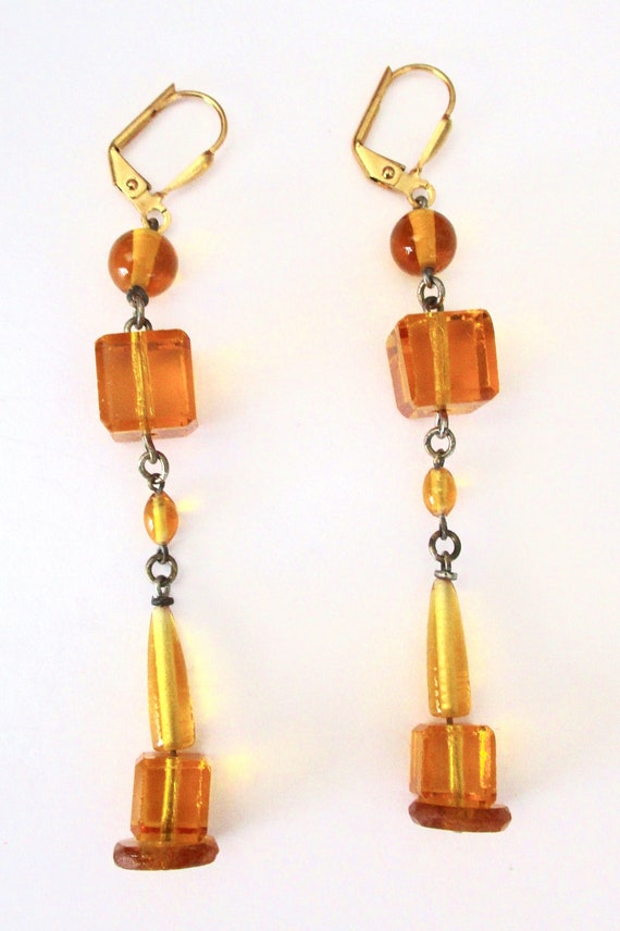 Antique Art-Deco 3-Inch Topaz Yellow Crystal Earr… - image 2