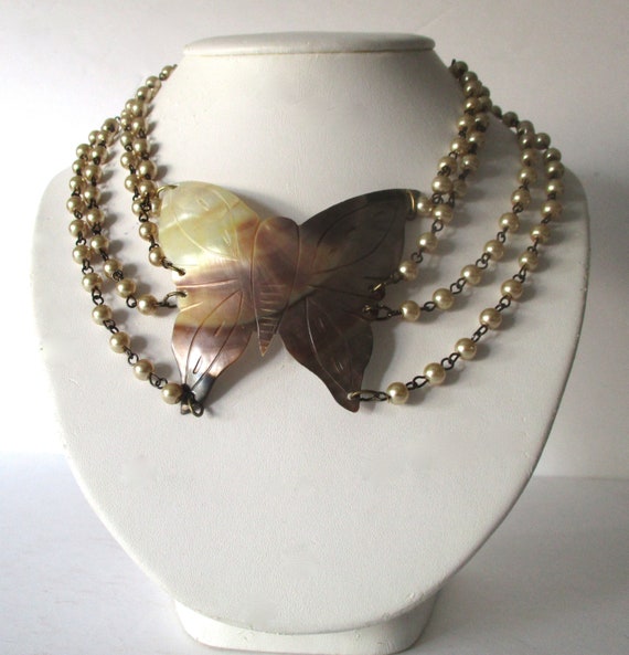 Vintage Mother-of-Pearl & Glass Pearl Necklace/We… - image 4