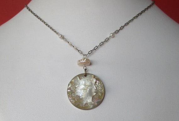 Antique Mother-of-Pearl Cameo Necklace/Wedding