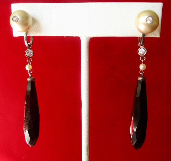 Pair of Fabulous Antique French Jet & Faux Pearl Screw Back Earrings