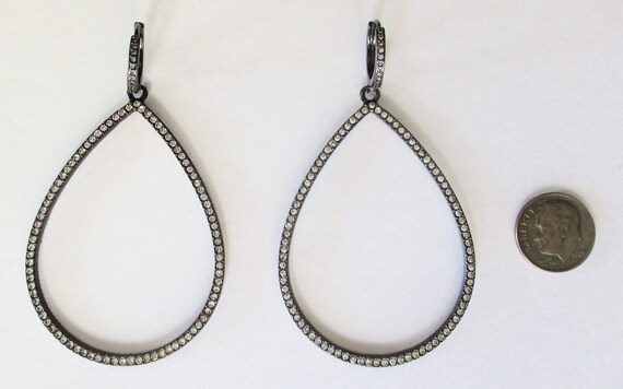 Pair of Vintage Gunmetal-Color 3-Inch Micro-Pave … - image 5