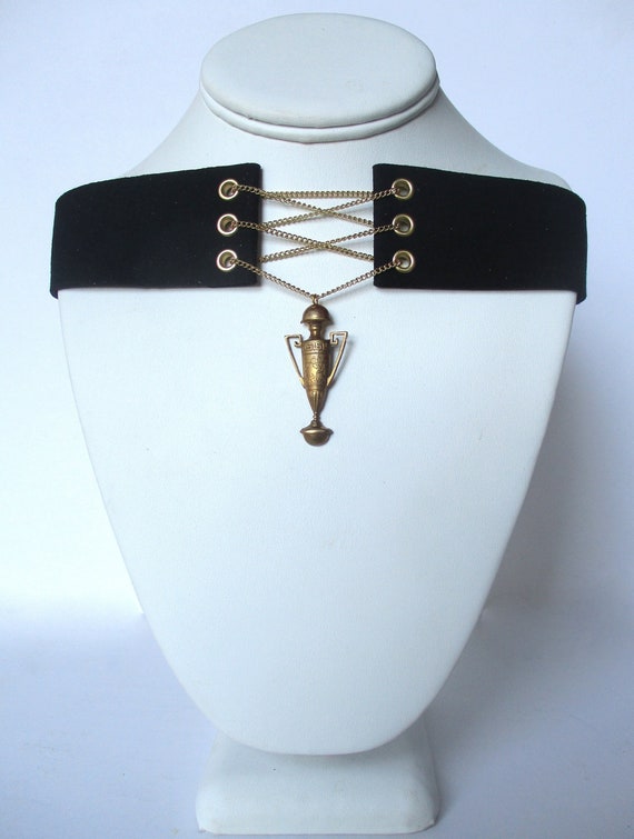 Corset Choker Necklace  With Antique Brass Amphora