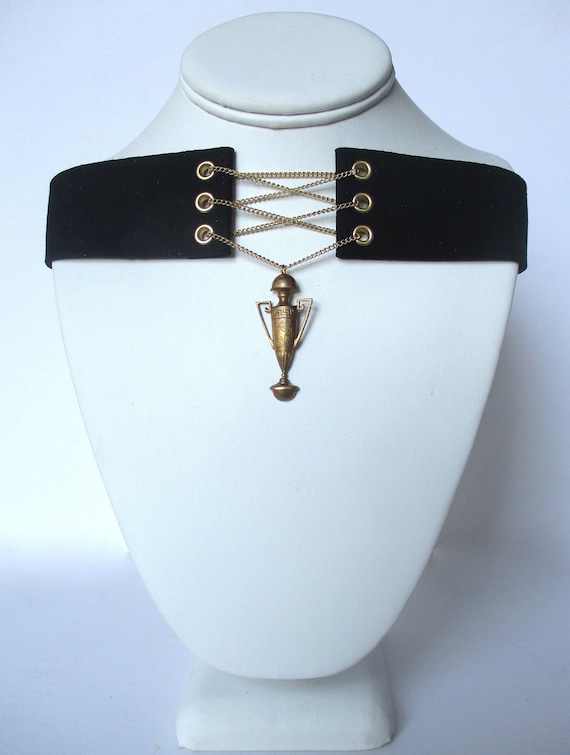 Corset Choker Necklace  With Antique Brass Amphora