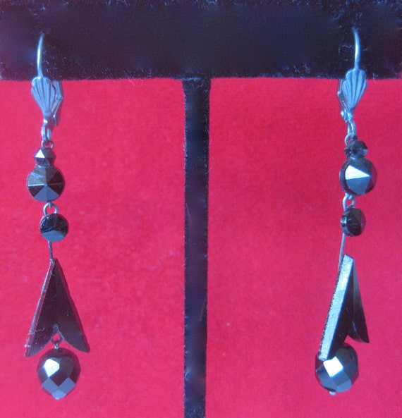 Pair of Victorian Black Vauxhall Glass Earrings - image 1