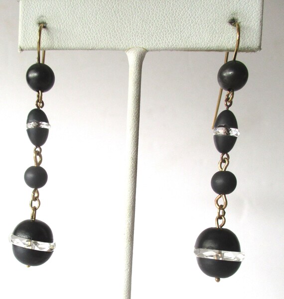 Pair of Art- Deco  Natural Matte Hematite Earrings With 9K Gold Wires