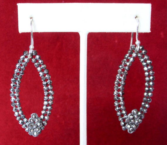 Pair of Antique 2 1/4-Inch Marquis-Shaped Cut Steel Earrings/Boho