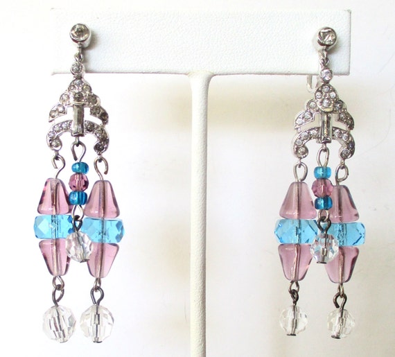 Pair of Screw Back  Crystal & Rhodium Plated Earrings from the 1920's
