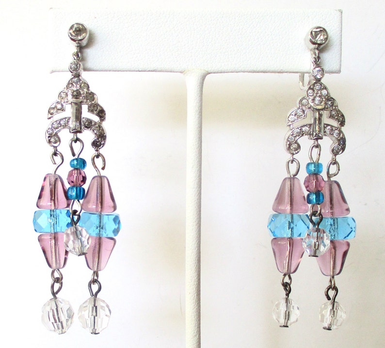 Pair of Screw Back Crystal & Rhodium Plated Earrings from the 1920's image 1