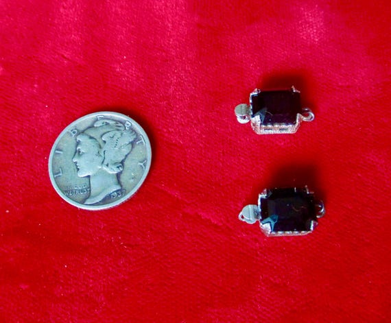 Vintage Matching Pair of Sterling Silver & French Jet  Single Strand Jewelry Clasps