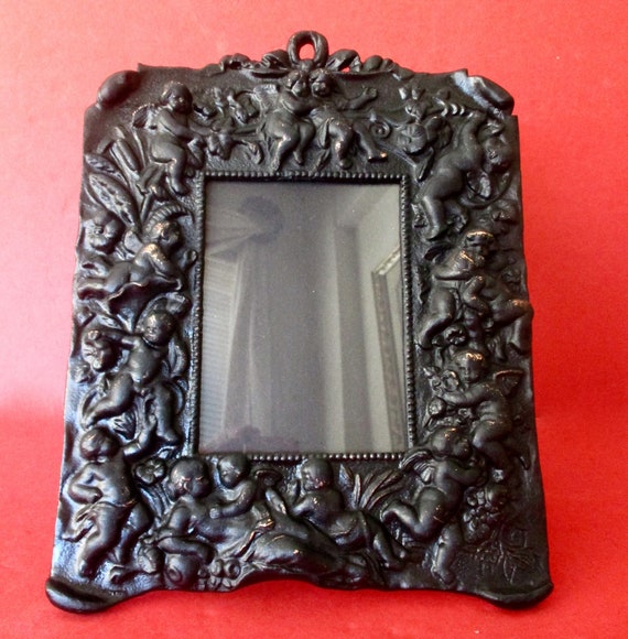 Antique Cast Large  Iron Photo Table/Wall Frame With Bronze Gilding & Black Enamel