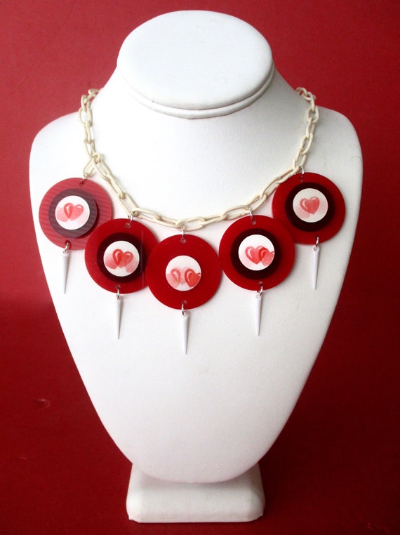 Vintage Celluloid/Lucite "Winkies" Heart Necklace/Boho/Valentines Day/Shabby Chic