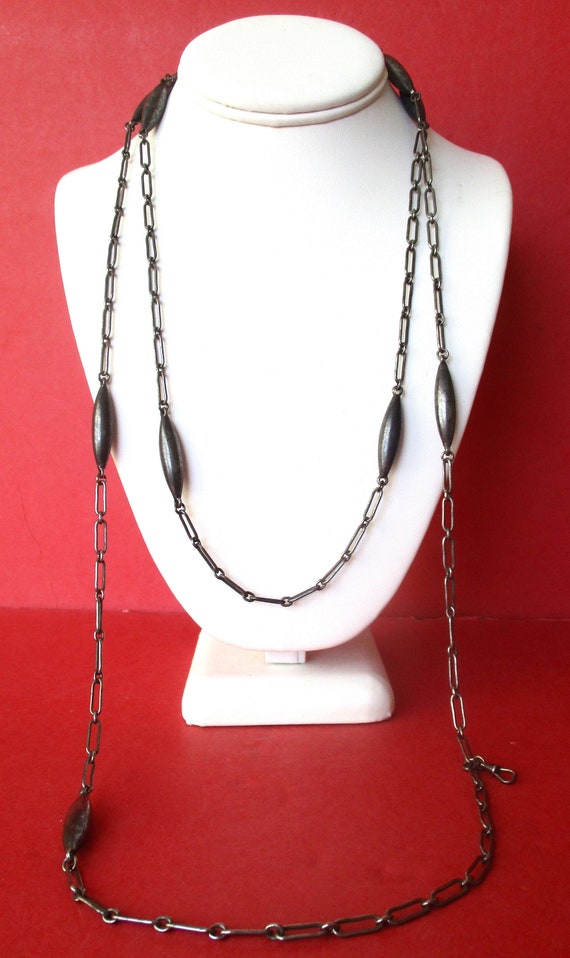 Antique 58-Inch Gunmetal Chain Necklace With Stati