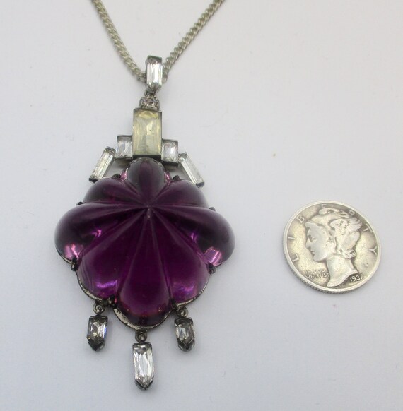 Art-Deco Amethyst Paste & Sterling Silver Necklac… - image 5