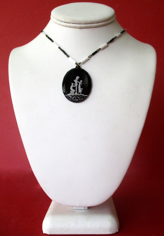 Antique Art-Deco Reverse-Etched Glass Cameo Pendant … - Gem