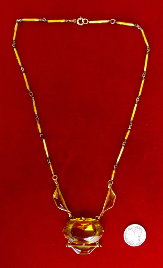 Antique Art-Deco Yellow Crystal Pendant Choker Ne… - image 5