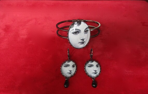 Vintage Jewelry Set:   Victorian Style Bracelet With Matching Earrings/Boho/Steampunk