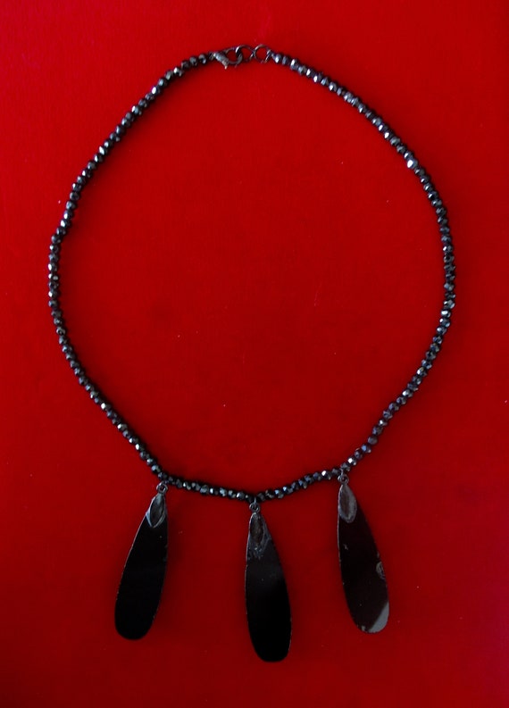 Vintage Deco French Jet & Black Spinel Bead Choker - image 4