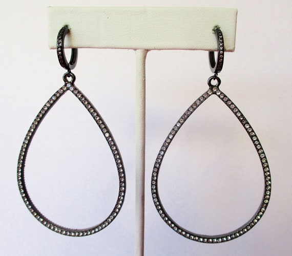 Pair of Vintage Gunmetal-Color 3-Inch Micro-Pave … - image 2