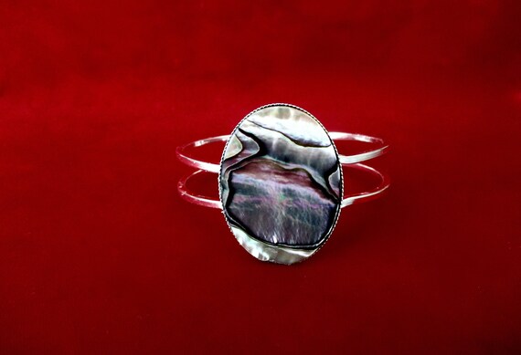 Vintage Abalone/Paua Shell Stainless Steel  Spring-Hinged Bangle Bracelet/Shabby Chic/Boho/Hippie