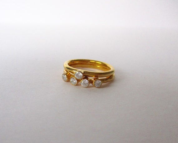 Vermeil and Topaz Wedding Ring Set  -  Stackable Rings/Topaz Stones