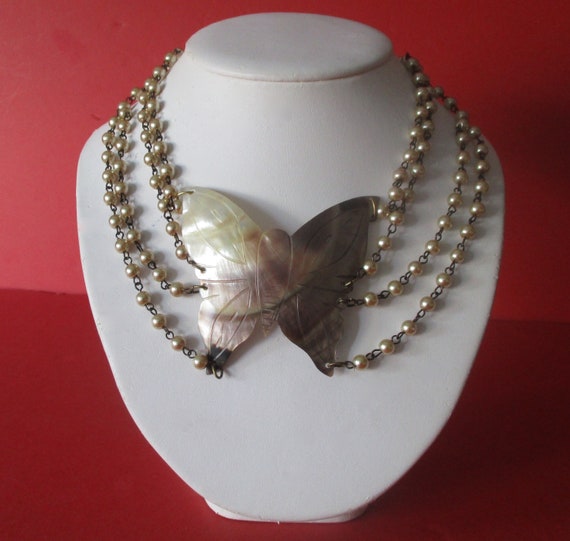 Vintage Mother-of-Pearl & Glass Pearl Necklace/We… - image 3