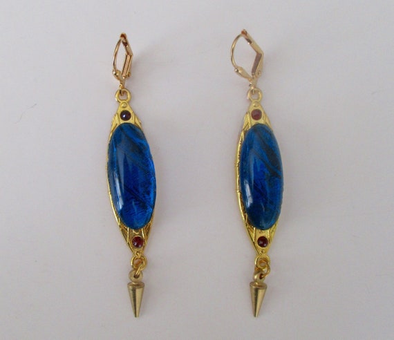 Pair of Vintage Morpho Butterfly Hippie/Boho Earrings With Natural Garnets