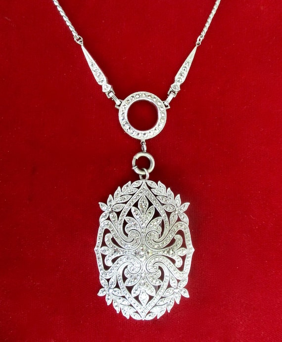 Vintage Sterling Silver & Marcasite Pendant Choker/Necklace/Pin/Brooch