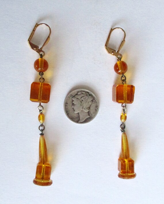 Antique Art-Deco 3-Inch Topaz Yellow Crystal Earr… - image 4