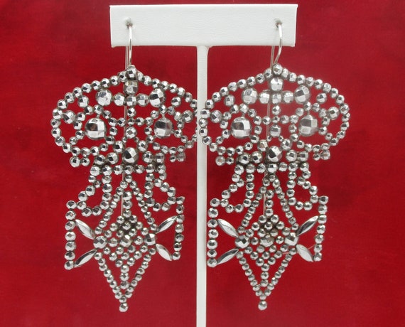 Pair of Antique Georgian Large  Cut Steel Earrings