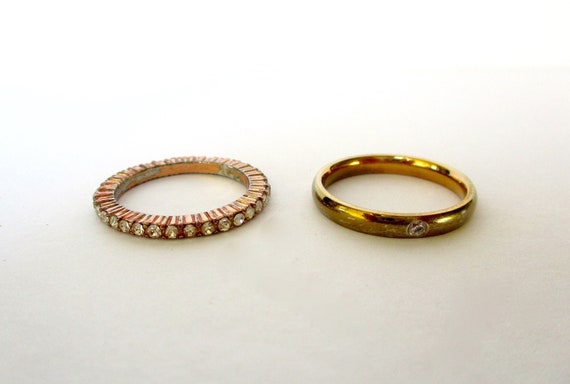 Pair of Vintage Brass & Rhinestone Stacking Rings