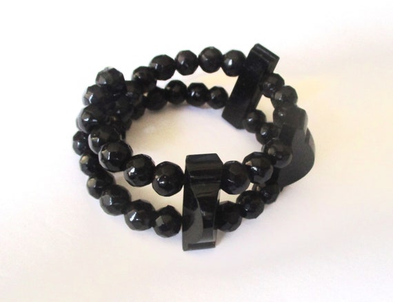 Victorian French Jet (Black Glass) Bead Coil Wrap… - image 4