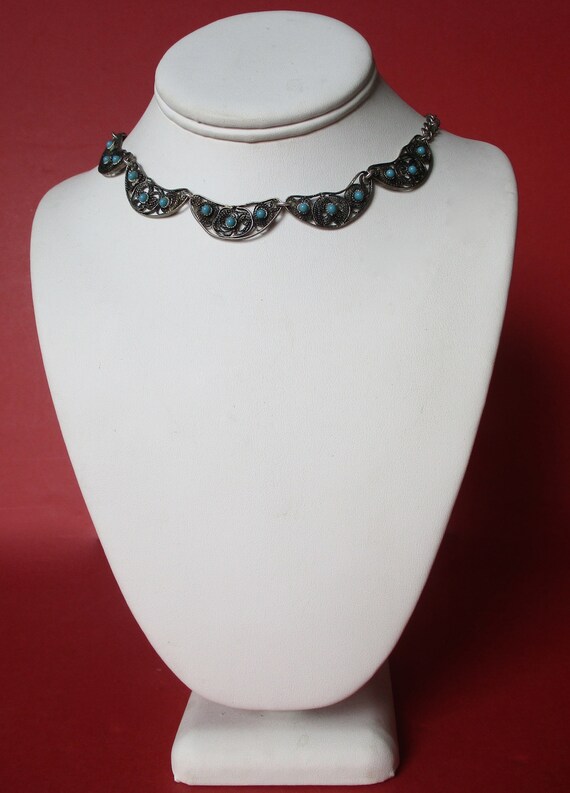Vintage  Middle Eastern Sterling Silver & Turquoi… - image 2