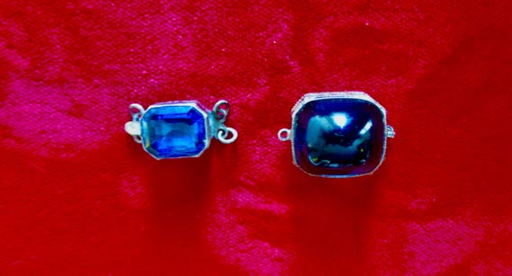 Vintage (2) Sterling Silver & Blue Paste Jewelry Catches - Single and Double Strand