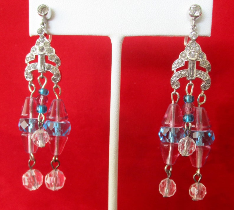 Pair of Screw Back Crystal & Rhodium Plated Earrings from the 1920's image 2