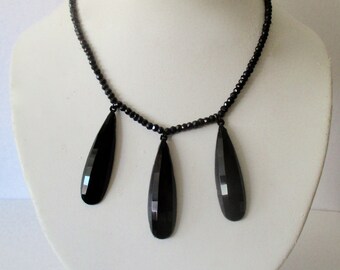Vintage Deco French Jet & Black Spinel Bead Choker