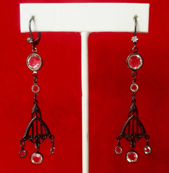 Pair of Vintage Black Victorian-Style Crystal Earrings/Boho/Hippie/Steampunk/Gothic