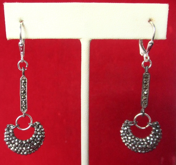 Pair of Antique Sterling Silver Cut Steel Earrings With Marcasites